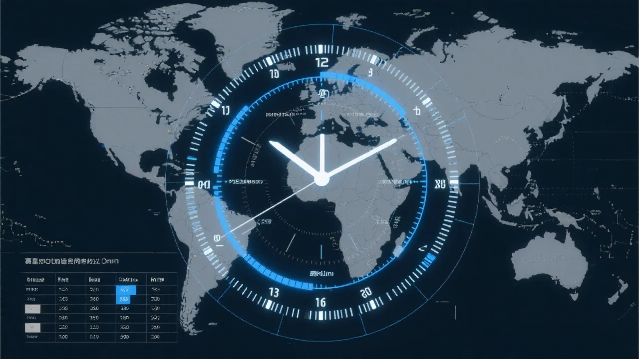 世界时钟与赛程表叠加的时间换算概念图